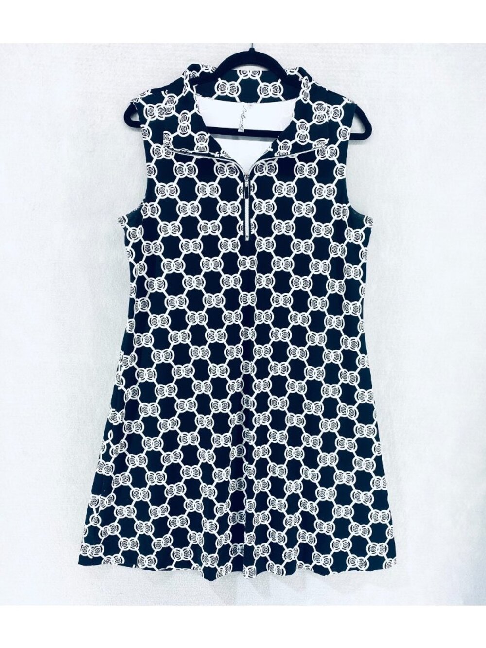 Lulu B Dress Womens L Black Stretch 1/4 Zip Popover Mini Costal Tennis
